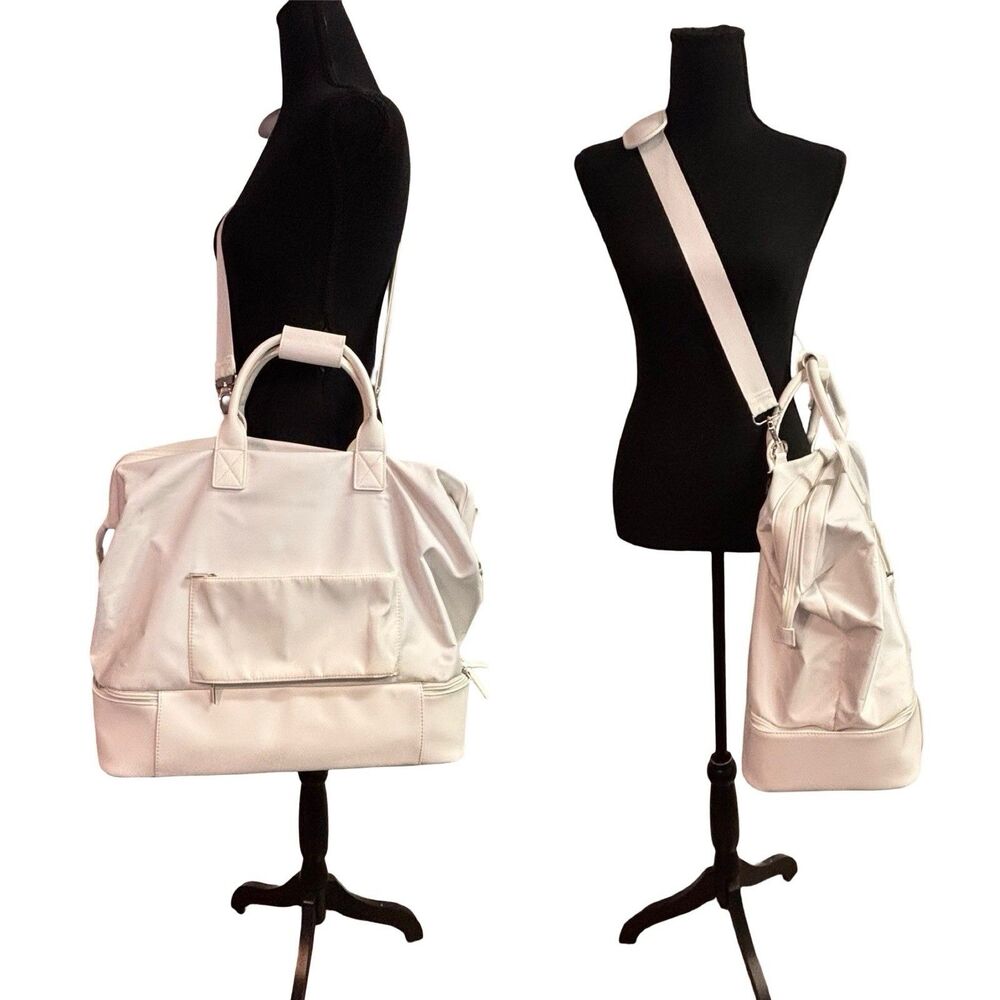 NOBL Travel Weekender Bag White Vegan Leather Carry On Tote With Shoulder Strap